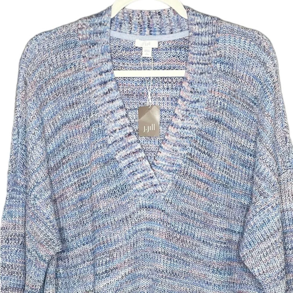 J. Jill Easy Dropped Shoulder V-Neck Cotton‎ Sweater Petite Blue and Pink NWT - Picture 5 of 16